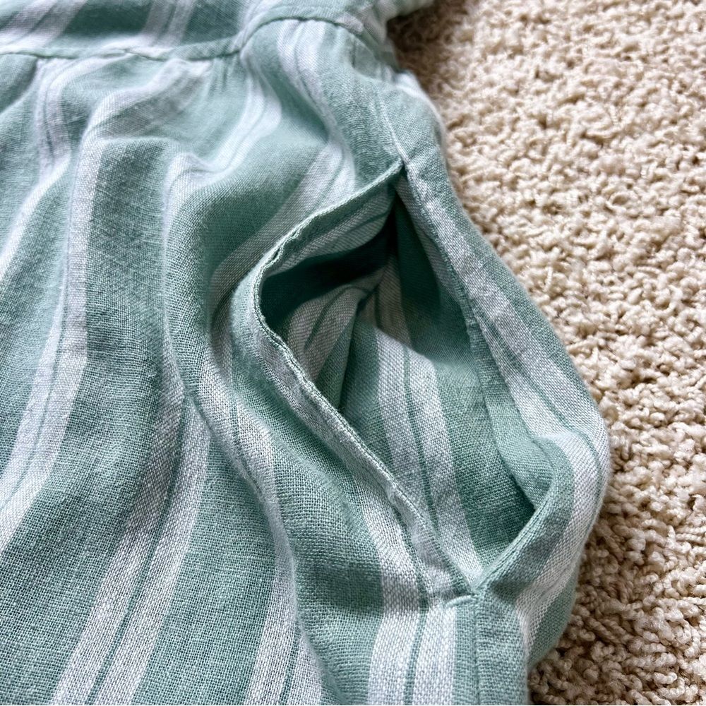 UNIVERSAL THREAD Linen Blend Midi Dress Lined Buttons Pockets Green Shite Medium - Picture 10 of 12